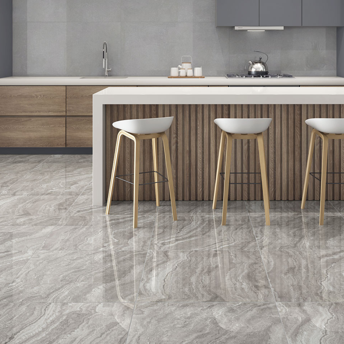 PISO MARAMEL GRIS RT POLIDO FORMIGRES 66x66 - Imagem 2