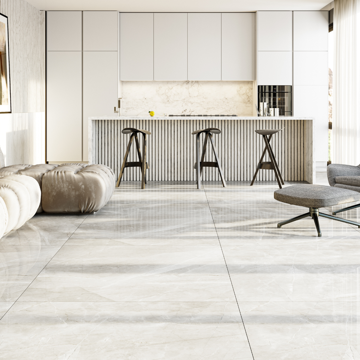 PORCELANATO CASTEL BALEAR BEIGE LUX CASTELLI 121X121 - Imagem 2