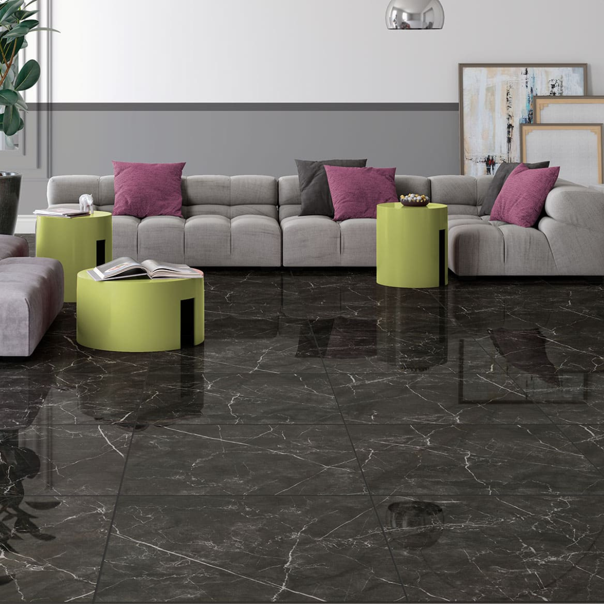 PISO NERO ELEVATO RT POLIDO FORMIGRES 66x66 - Imagem 2